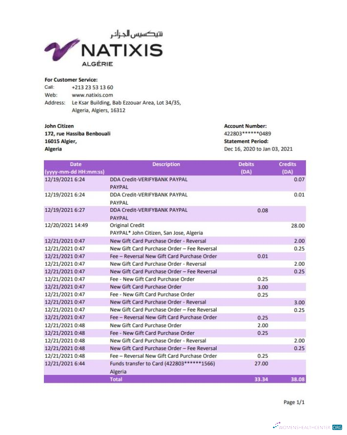 Download Algeria Natixis Algerie bank statement excel Photoshop template